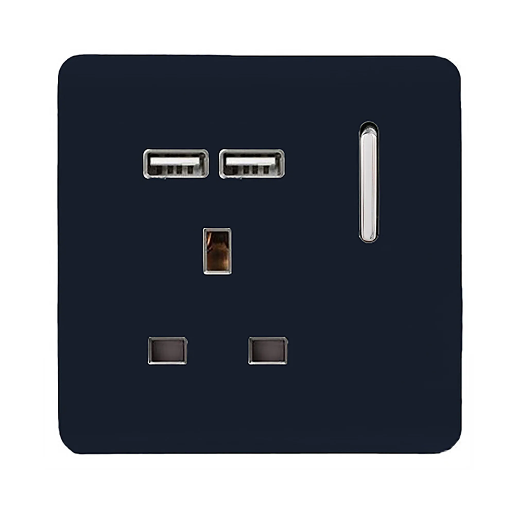 1 Gang 13Amp Switched Single Socket With 2 x USB Navy Blue